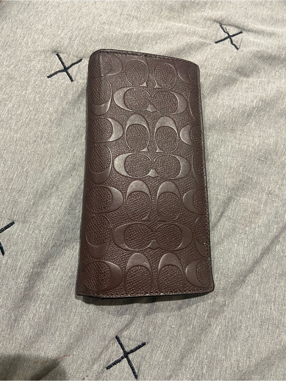 Coach Dark Brown Embossed Leather Long Card Holder